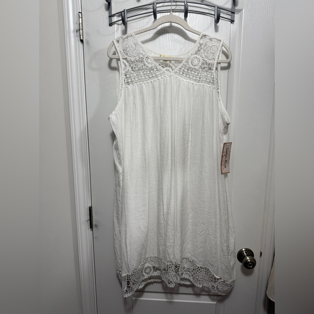 Indigo Rose Women's XL Beach Dress‎ white Crochet Lace Top Coverup Lined Cottage